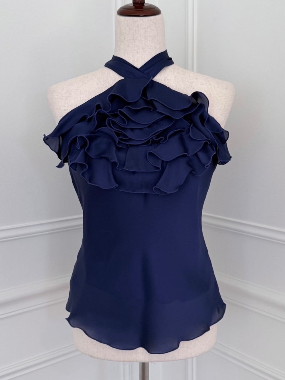 EXPRESS Halter with Floral Detail in Sapphire Blue